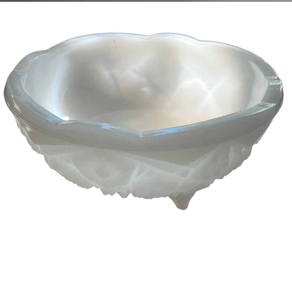 Vintage McKee Toltec Three Footed Milk Glass Bowl Depression Era